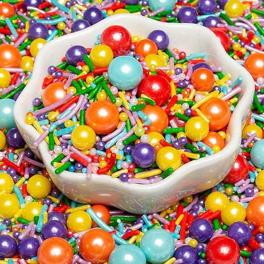 Rainbow Sprinkles for Cake Decorating, 4.6oz Colorful Jimmies & Pearl Sprinkle Mix, Perfect for Ice Cream Toppings, Cakes, Donuts, Cookies, Cupcakes