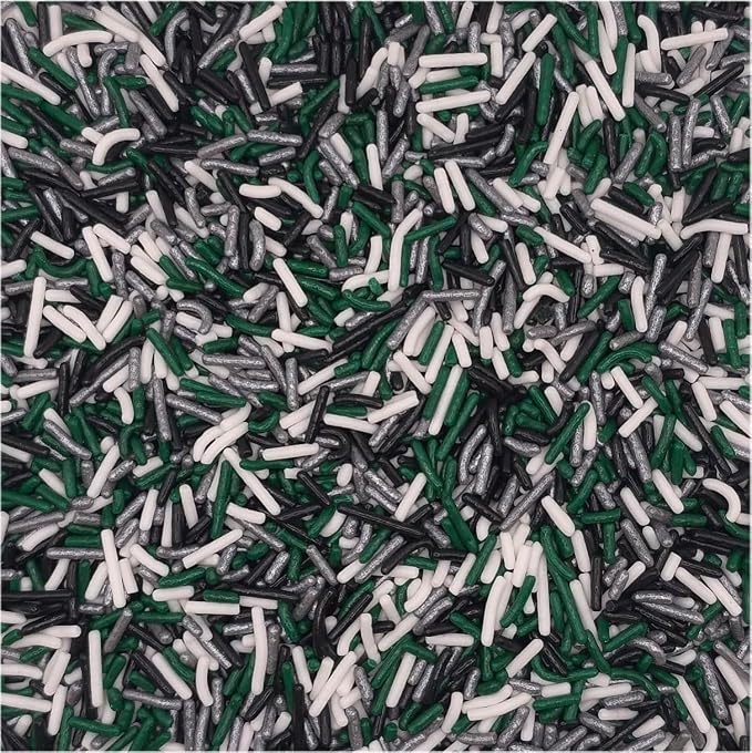 NCS Philadelphia Game Day Dark Green, Silver, Black & White Jimmies Edible Sprinkles – Cupcake, Cake & Cookie Decorations, 7 oz