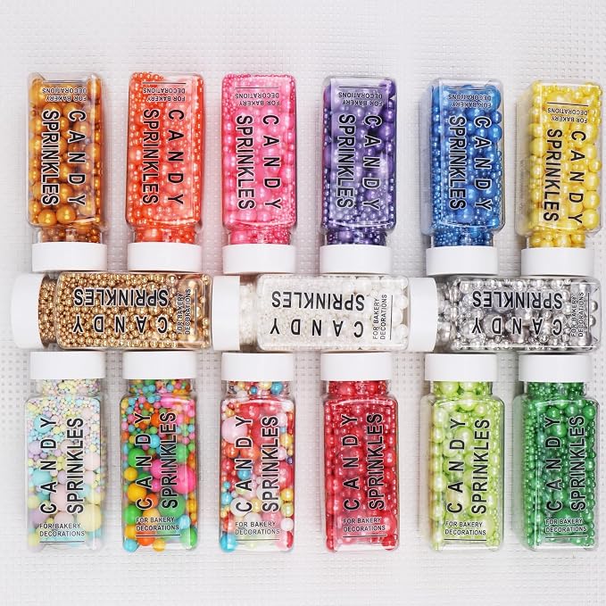 Green Sprinkles for Cake Decorating, 130g/4.6oz Edible Light Green Pearl Sprinkles Mix, Sugar Candy Pearls for Baking, Cookie Decorations and Cupcake Toppings, Wedding Party Supplies