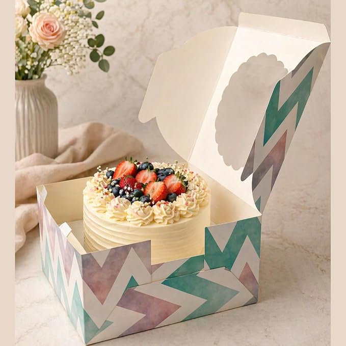 mudrit Cake Boxes with Window 10 Pcs Bakery Boxes for Cakes, Donuts, Brownies, Pie, Pastries and Christmas Cookies: Size 10x10x5 Inches