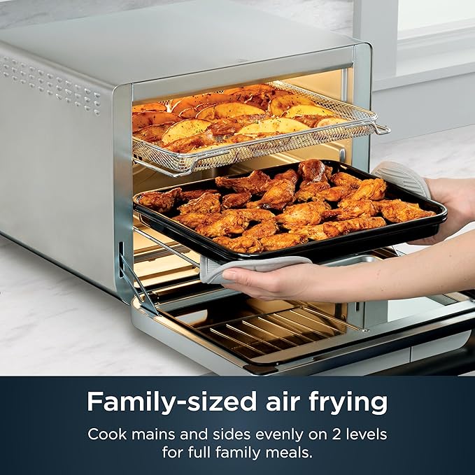 Ninja Air Fryer & Toaster Oven | Prestige Smart XL Countertop Oven | Bakes up to 20 Cookies, Fits up to a 12lb Turkey | Pizza, Toast, Bake, Air Fry & Reheat | 1800 Watts | Stainless Steel | DT501 (Renewed)