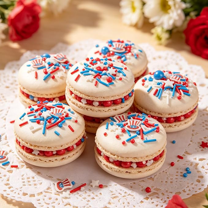 Twisweet Patriotic Sprinkles, Star Striped Hat Sprinkles for Cake Decorating, Edible Red White Blue Sugar Sprinkle Mix, Star-Shaped and Jimmies Baking Candy Bulk, Cupcake Topper Cookie Ice Cream Cake Decorations, 4th of July Independence Day Party Supp...
