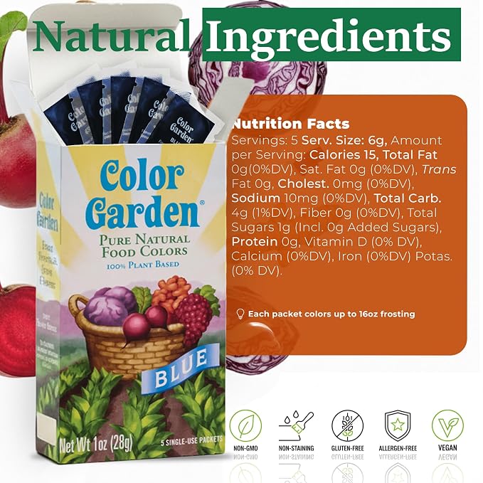Color Garden Pure Natural Food Coloring, Blue– 5 ct 1 oz | Plant-Based, Vegan, Non-Toxic Liquid Food Dye, Healthy Food Coloring
