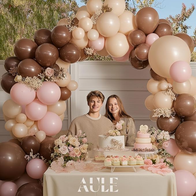AULE Brown Balloon Arch Kit 155Pcs Coffee Brown Beige Light Pink Balloons Garland for Birthday Graduation Neutral Woodland Safari Anniversary Teddy Bear Baby Shower Theme Party Decoration