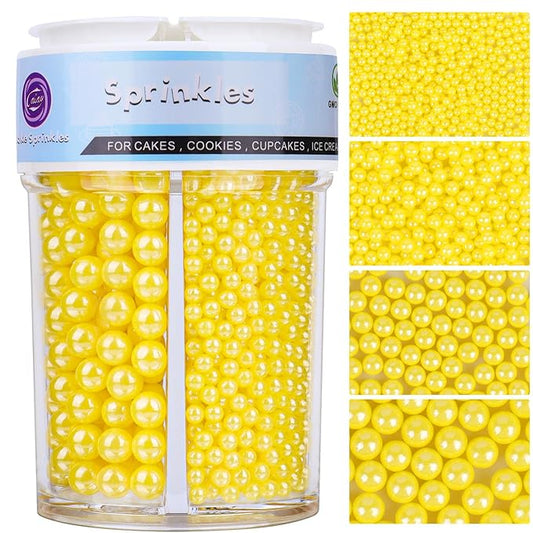 Sprinkles for Cake Decorating, 7.8oz Light Yellow Pearl Sprinkles 4 Sizes Mix for Cake Cupcake Cookie Baking Donuts Ice Cream Toppings
