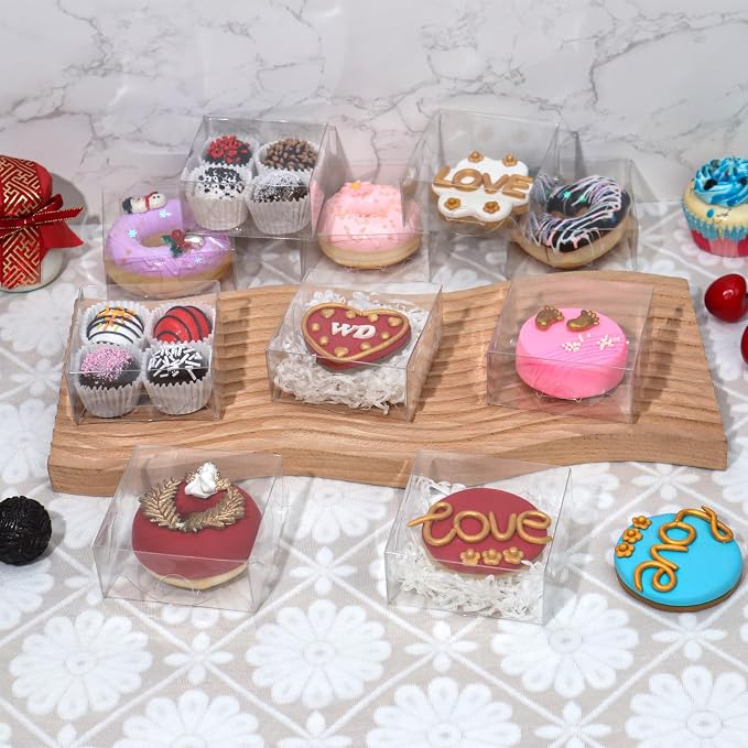 20pcs 4x4x2 Inch Bakery Boxes with Window for Cookies, Soap, Chocolate Truffles, Macarons, Cakes, Brownies, Pastries, Donuts or Gifts. Party Favor Boxes