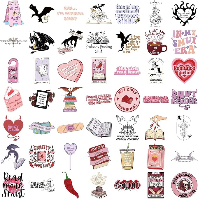 104 PCS Romance Book Stickers for Kindle- Bookish Fantasy Dragon Aesthetic Stickers for Kindle Case, Water Bottle, Scrapbook, Journal - Cute Book Lover Gifts for Adults Teens
