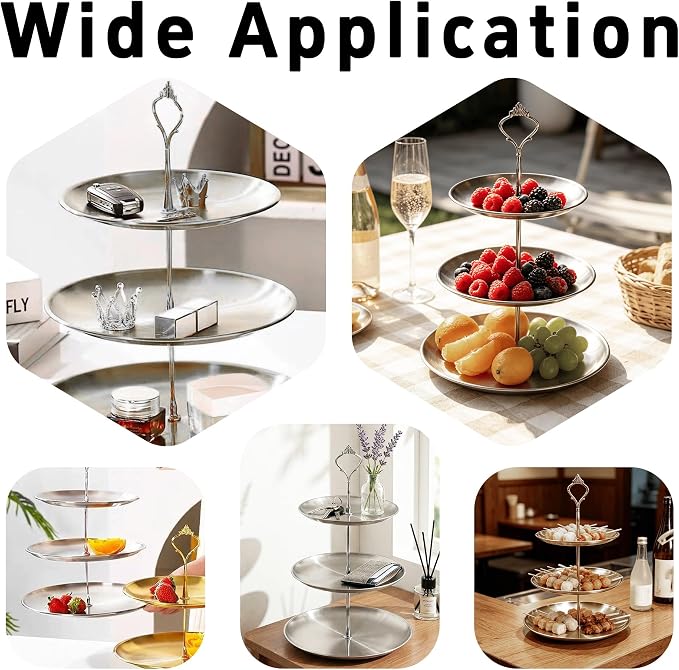 pson 1 Set 3 Tier Stainless Steel Cupcake Stand Holder, Tiered Dessert Display Tower for Wedding, Birthday, Party & Holiday Table Decor(Silver)