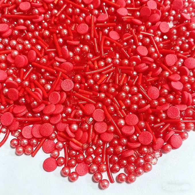 Sentovac Red Sprinkles Edible Red Round Confetti Jimmies Pearls for Cake Decorating Candy Cupcake Cookie Baking Ice Cream Dessert Halloween Christmas Holiday Vanlentine Decorations