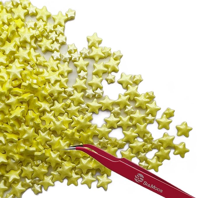 SE Si&Moos Yellow Star Sprinkles for Cake Decorating Star Cake Decorations Large and Small Edible Yellow Stars, Shower Party Birthday Halloween Christmas Supplies 3 OZ with Tweezers
