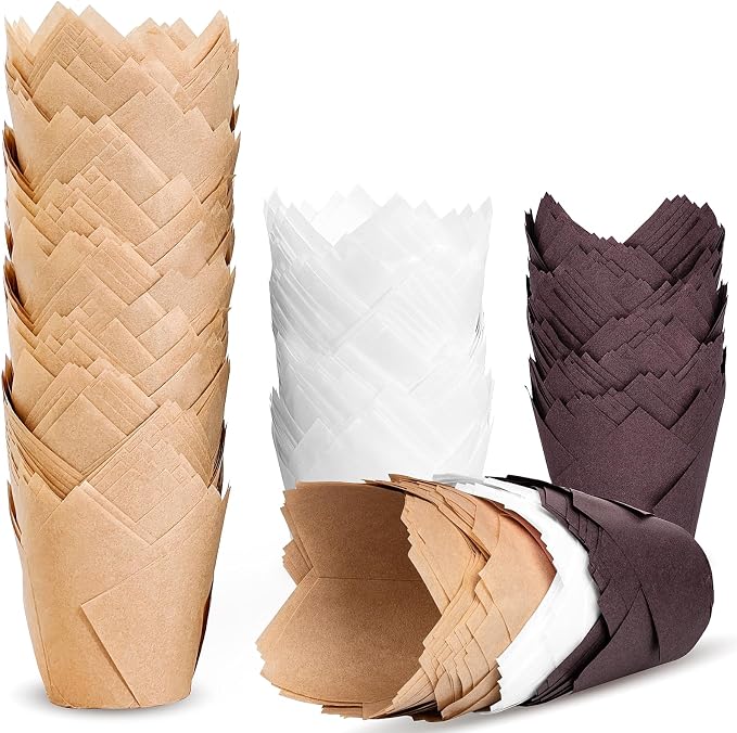200pcs Tulip Cupcake Liners, Premium Muffin Liners Holders for Baking Cups, Greaseproof Cupcake Wrappers in Standard Size, Classic Parchment Paper Cupcakes Liner for Party, Christmas by JIRNGLA