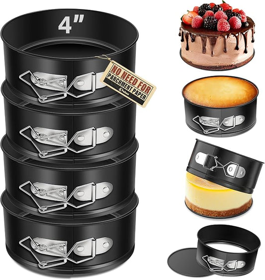 Vakoo 4 Inch Springform Pan - Nonstick, Leakproof Mini Cheesecake Pan for Baking, Easy Release, No Parchment Paper Needed, Set of 4
