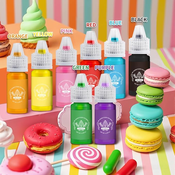 Oil Based Food Coloring 8 Colors Set,Food Grade Edible Dye for Cake Cookie Sugar Decorating Gluten Free Flavorless Concentrated Oil Food Color-6g/Bottles