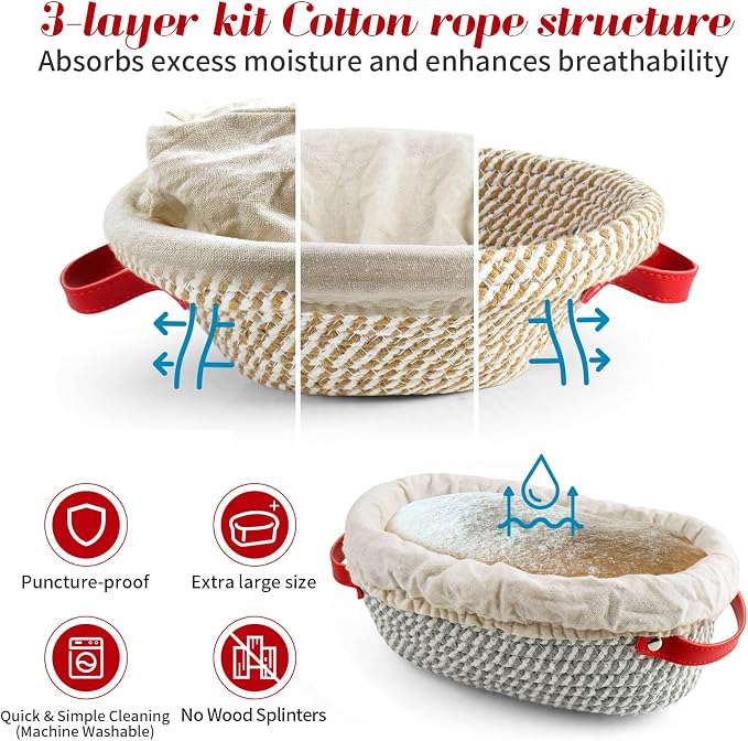 Sourdough Starter Kit,Gift for Bakers Sourdough Bread Baking Supplies,34oz Starter Jar, 2 Cotton Rope Proofing Baskets & More for Sourdough Starter Bread Making Baking Fermentation