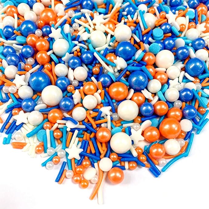 Sentovac Orange and Blue Sprinkle Edible Cake Decorations Orange Blue White Pearl Jimmies Mix Sprinkle Cake Cupcake Topper Cookie Baking Decorations Wedding Party Valentine Halloween Supplies