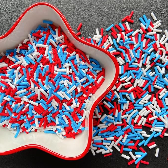 EHOPE 100G Fake Sprinkles Polymer Sprinkles Faux Sprinkles Resin Sprinkles Clay Sprinkles For Resin Fake Candy Sprinkles for Nail Art DIY Crafts Cake Phone Case (100G Long USA Flag)