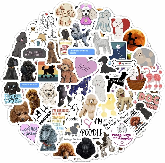 100Pcs Poodle Stickers for Water Bottle and Laptop - Poodle Party Supplies & Decorations, Waterproof Vinyl Decals, Cute Dog and Pet Stickers, Gifts for Women & Men