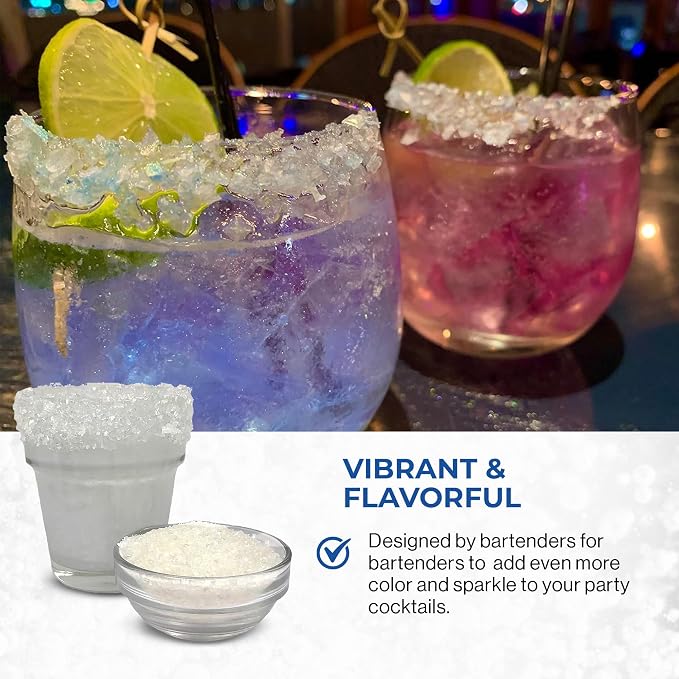 Snowy River Clear, Cocktail & Margarita Sugar Rimmer - Vibrant Color Glass Rimming Sugar with Medium Crystal Texture - 16oz