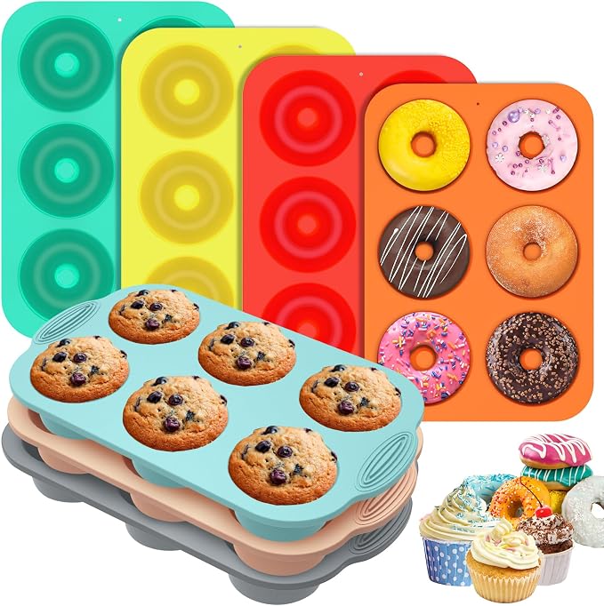 7PCS Silicone Muffin Pan Donut Mold, 6-Cavity Nonstick Baking Tray for Muffins, Cupcakes, Brownies and More, Cake Tray Cupcake Pans Baking Mold