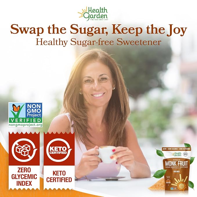 Health Garden Monk Fruit Sweetener, Golden, 2.5lbs Bag – 1:1 Monk Fruit Sugar Substitute with Erythritol – Zero Calorie Monkfruit Sweetener Pure – Ideal for Baking, Keto Friendly, Non-GMO, Kosher