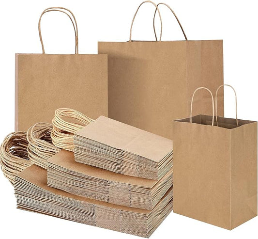 COGLARING 130 Pcs Brown Kraft Paper Bags with Handles - Bulk Assorted Sizes for Retail, Takeout, Bakery & Party Favors | Durable Shopping & Gift Bags for Merchandise, Small Business & Hospitality