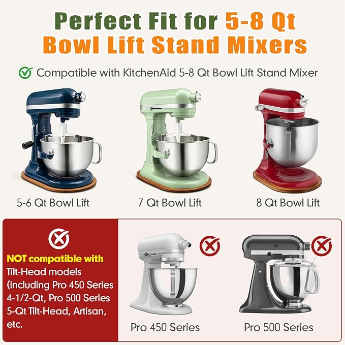 Mixer Slider for Kitchenaid Mixer 5-8 Qt Bowl Lift Stand Mixer Pine Wood Countertop Appliance Sliding Tray Mover Sliding Caddy for Kitchen Aid Slider Mat Accessories Attachments Brown