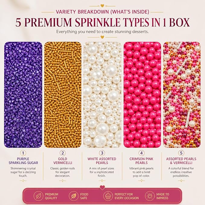 Confect Sprinkle Mix Set – Unicorn-Inspired Cake & Cupcake Decorations |Bright Pink, Pearl White, Purple Sugar Blend | Vegan, Gluten-Free, Nut-Free - 5 Oz