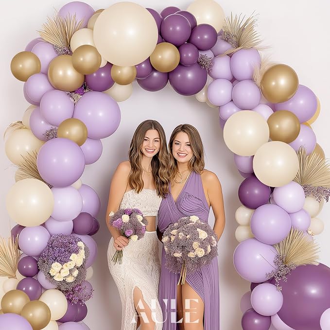 AULE Purple Balloon Arch Kit 155Pcs Dusty Macaron Purple Sand White Gold Balloons Garland for Birthday Anniversary Engagement Bridal Baby Shower Wedding Theme Party Decoration