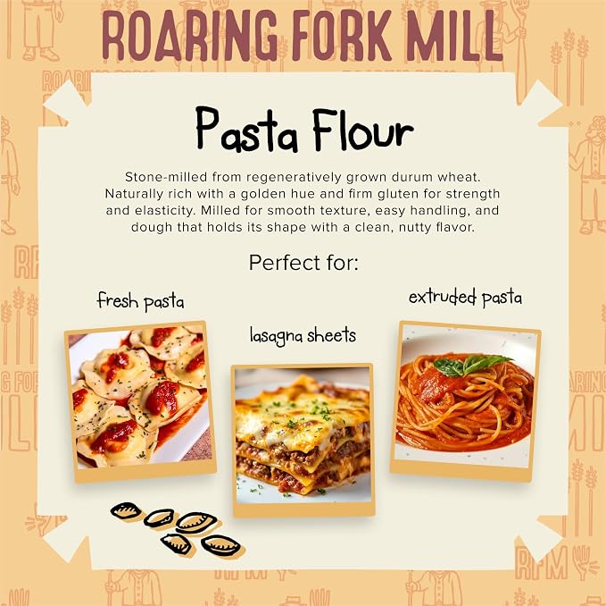 Stone-Milled Pasta 00 Flour from USDA Organic & Regenerative Organic Certified Durum Wheat – Traditional Durum Flour for Fresh Pasta, Extruded Noodles & Artisan Cooking – 11.3% Protein