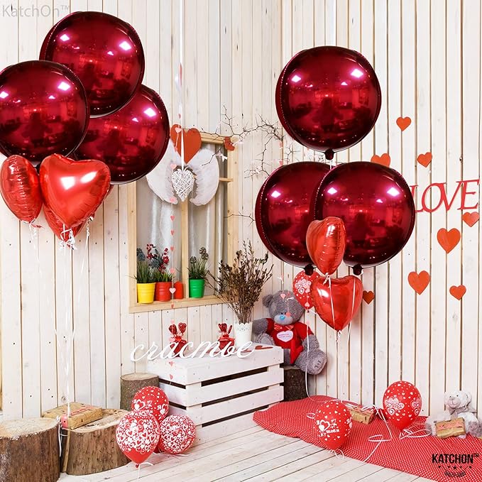 KatchOn, Metallic Red Balloons - 22 Inch, Pack of 6 | Round 4D Mylar Burgandy Balloon for Birthday Decorations | Maroon Balloons for Wedding, Graduation Prom Party Decorations | Baby Shower Decoration