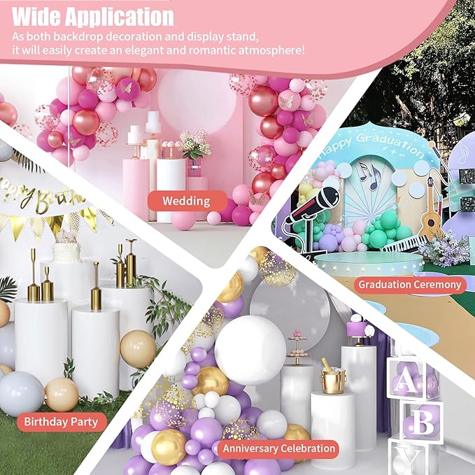 3 PCS Cylinder Stands for Party, White Round Cake Pedestal Stand Metal Cylinder Pedestal Stand Dessert Table Display Pillars for Wedding Birthday Banquet Baby Shower Parties Event Decor 23.62''(L) 21.65''(M) 19.68''(S)