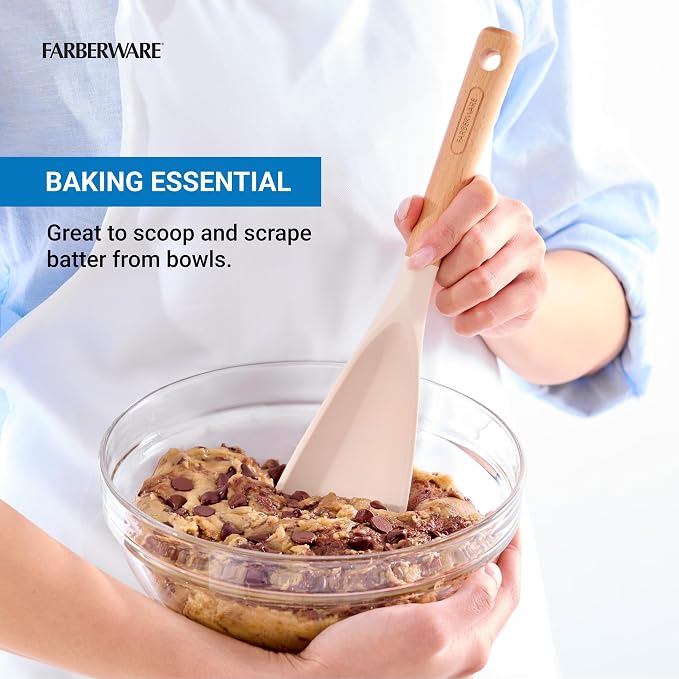Farberware Multi Tool Scoop Spoonula with Beechwood Handle and Silicone Head, Heat-Resistant Kitchen Utensil for Serving, Stirring, and Turning - 11.5 Inches