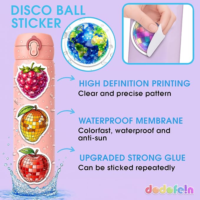 Disco Ball Stickers – Waterproof Vinyl Aesthetic 70s 80s Decals for Water Bottles, Laptops, Journaling – Non-Repeating Decals, High-Definition Print Gift for Womens (50PCS)