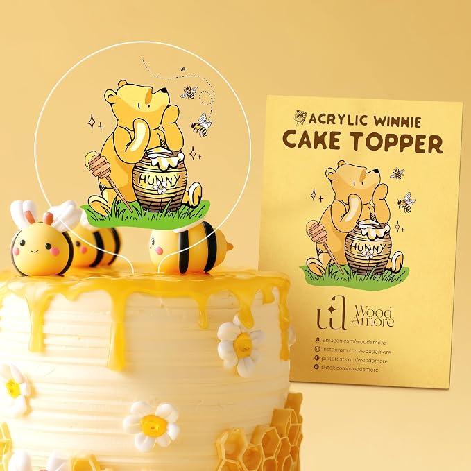 Woodamore Classic Pooh Baby Shower Cake Topper - Acrylic Cake Topper Baby Shower Decorations, Pooh Cupcake Toppers Winnie Birthday Decorations