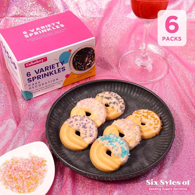 Halloween Sanding Sugar, Sprinkles For Cake Decorating, Cupcake, Cookies, Ice Cream Topper, Edible Sugar Sprinkles Sparkly Sugar Crystals (6 Packs) Gold, Orange, Purple, Green, Red, Grey