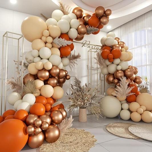 Fall Balloon Arch Kit, 160Pcs Orange White Metallic Copper Boho Thanksgiving Balloons Garland for Autumn Birthday Baby Shower Party Decorations