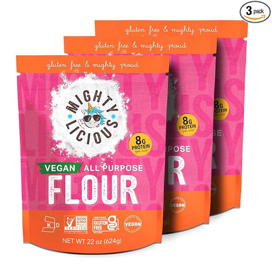 MIGHTYLICIOUS Gluten-Free, Plant-Based All-Purpose Flour, Superfine Rice Flour, Plant-Based, Non-GMO, Allergen-Friendly Baking Flour, Ideal for Cakes, Bread, Muffins & Cooking (3-Pack)
