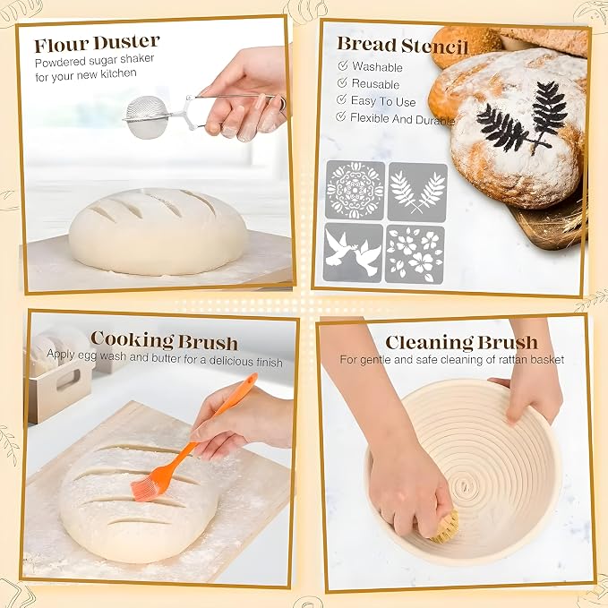 Complete Sourdough Starter Kit with Banneton Bread Proofing Baskets | 26-Piece Set with Starter Jar, Lame, Dough Whisk, Scraper & Sling - Sourdough Baking Supplies Gift for Beginners