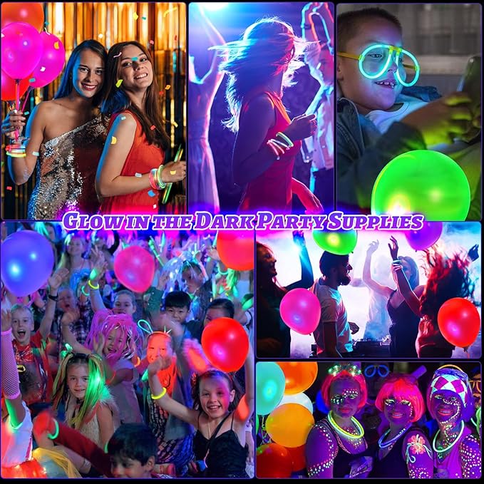 50 PCS UV Neon Balloons & 50 PCS Glow Sticks & 50 Pieces Balloon Stick Holders for Glow in the Dark Birthday Decoration Wedding Glow Party Supplies, Black Light Reactive Fluorescent Balloons (150)