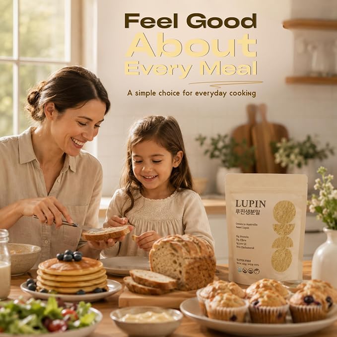 Lupinery Lupin Flour Gluten Free Baking Alternative | High Protein, High Fiber, Low Carb, Sugar Free & Non-GMO | Fine Milled 100% Australian Lupin Bean Meal Powder for Cooking, Baking and Recipes