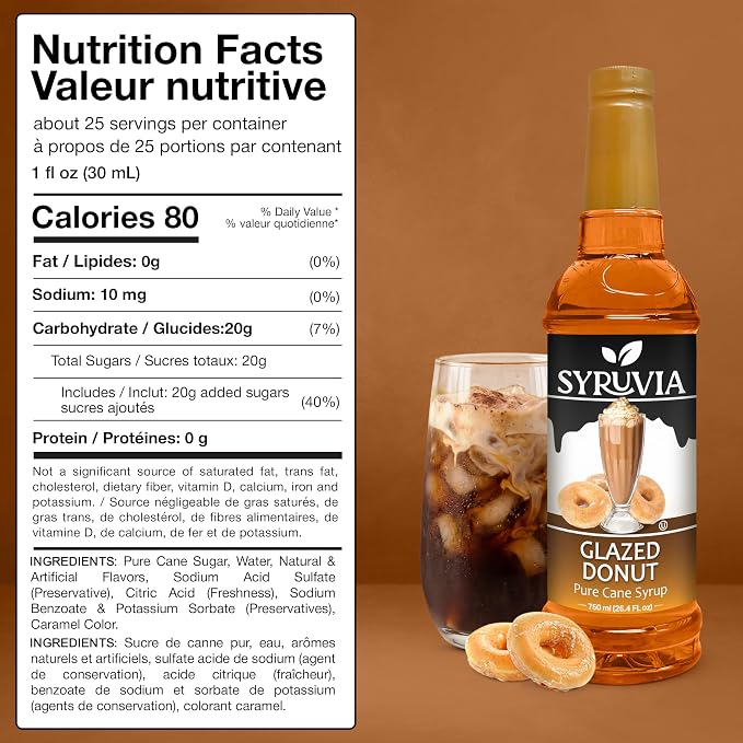 Syruvia Glazed Donut Syrup, Flavored Syrup for Specialty Drinks, Lemonades, Iced Teas, and Desserts – 25.4 fl oz - with Pump