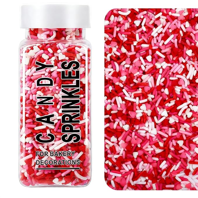 Valentines Sprinkles, Heart Sprinkles for Baking, Red Pink White Mini Heart & Jimmies Mix for Valentines Day Cookies, Ice Cream, Cake, Cupcake