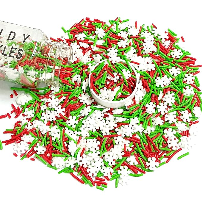 Homipooty Christmas Sprinkles for Cake Decorating 85g/2.99oz Mix of Red and Green Holiday Sprinkles with White Snowflakes Jimmies Decorative Christmas Dessert