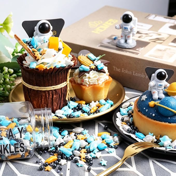 Space themed Sprinkles for Cake Decorating, Rocket, Planet, Star & Pearl Sugar Mix for Baking Cupcakes, Cookies, Donuts & Ice Cream, Birthday Party Supllies