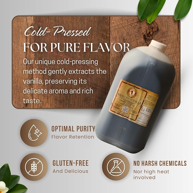 Pure Dark Mexican Vanilla Extract Gluten-Free Vanilla for Baking, Cakes, Cookies, Desserts, Coffee & Beverages (135.25 fl oz) – Natural, No Coumarin, Bold Flavor