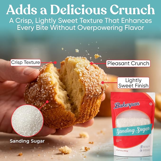Bakerpan Sanding Sugar for Baking & Cookie Decorating - 16 Ounces Sparkling Sugar Sprinkles for Cookies, Cakes, Cocktails (Made In USA)