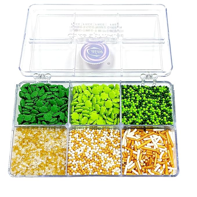 Homipooty Edible Green Sprinkles St. Patrick's Day Themed Sprinkle for Cake Decorating Mix with Shamrock Clover Sanding Jimmies Nonpareils for Ice Cream Cupcakes Baking Cookies Cake Topping