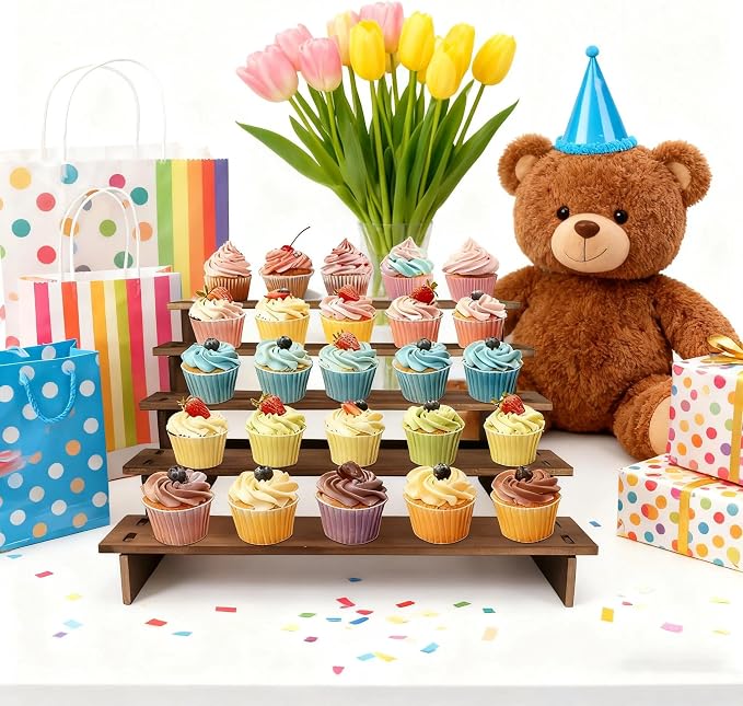 Wooden Cupcake Stand - 30s Quick Installation, Easy Carry &Store | 5 Tier Cup Cake Display Stand, Rustic Tiered Serving Tray, Multi-Uses as Dessert Stands, Vendor Display Shelves, Spice Rack