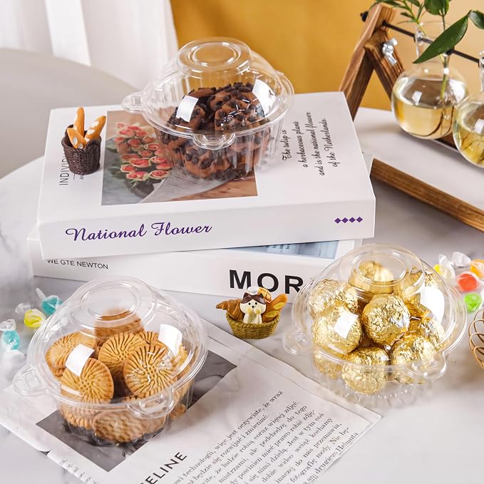 NPLUX 100 Pack Individual Cupcake Containers Plastic Cupcake Holders Deep Dome Muffin Containers
