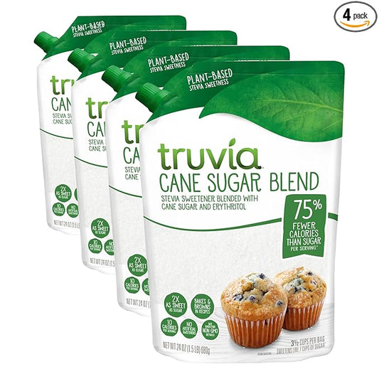 Truvia Cane Sugar Blend, Mix of Natural Stevia Sweetener and Cane Sugar, 24 oz Bag (Pack of 4)